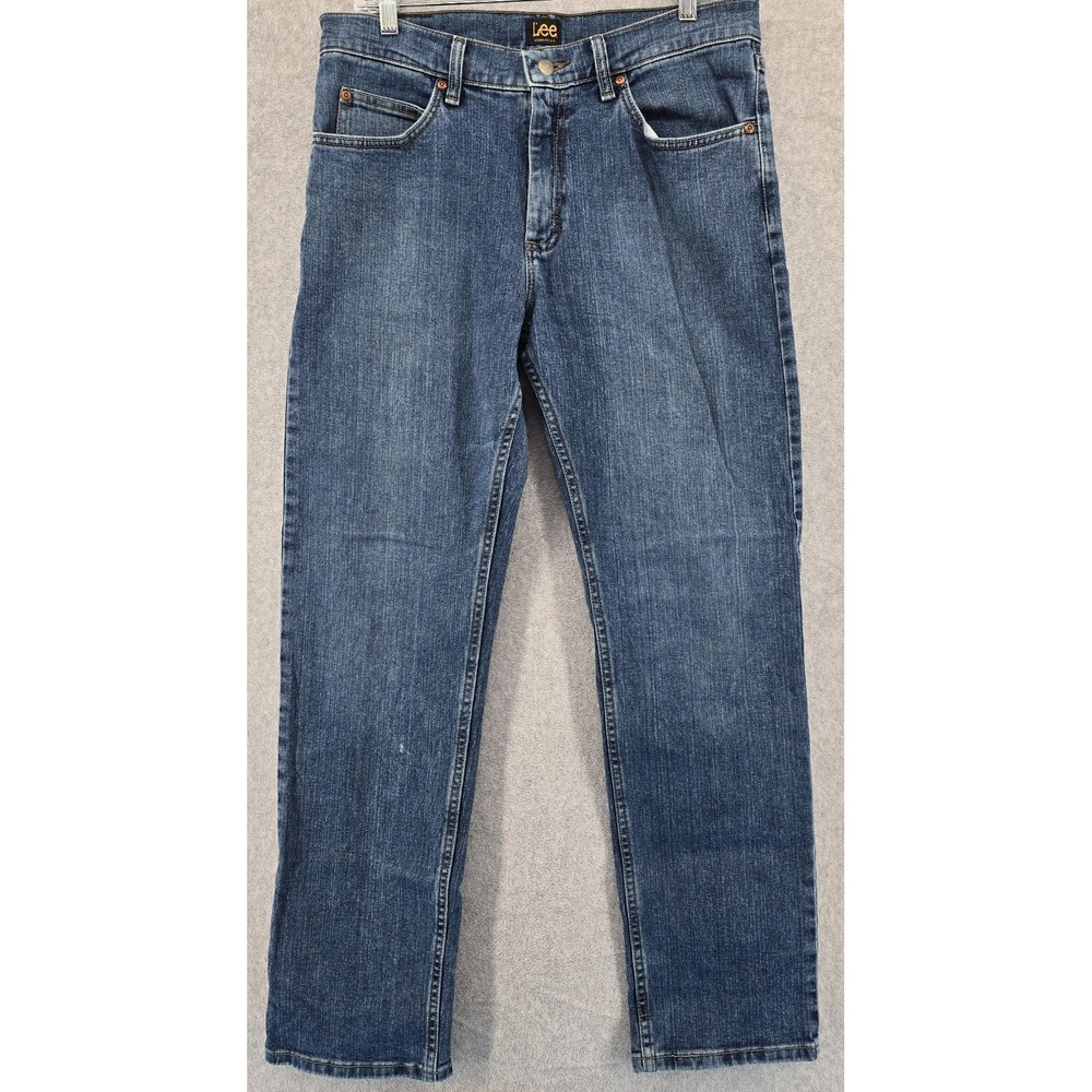 Lee Mens Regular Fit Straight Leg Jeans Sz 34x32 (Tag‎ 33x32) Blue Denim 2008900